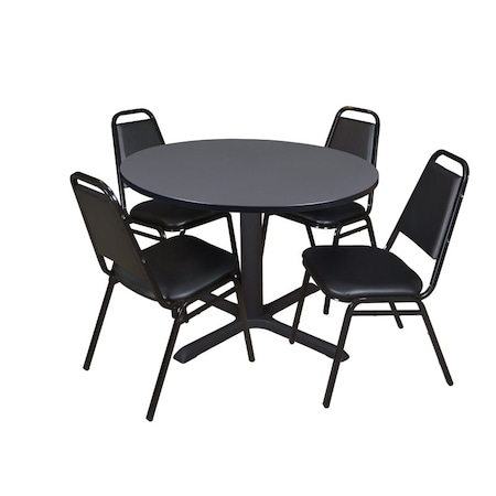 Cain Cain Round Table & Chair Set, Wood, Metal, Vinyl Top, Grey TB48RNDGY29BK